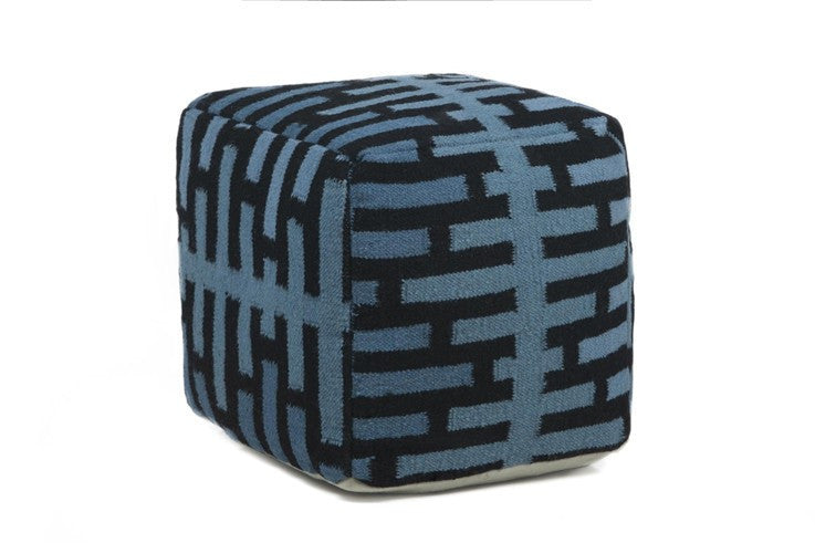 media image for hand knitted contemporary wool pouf blue design by chandra rugs 1 1 233