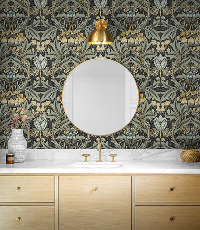 product image for Acanthus Floral Prepasted Wallpaper in Charcoal & Goldenrod 86