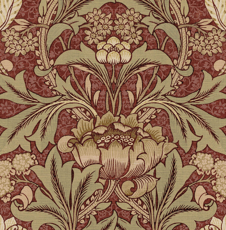 media image for Acanthus Floral Prepasted Wallpaper in Red Clay & Lichen 254