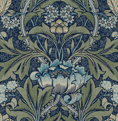 product image of Acanthus Floral Prepasted Wallpaper in Denim & Sage 596