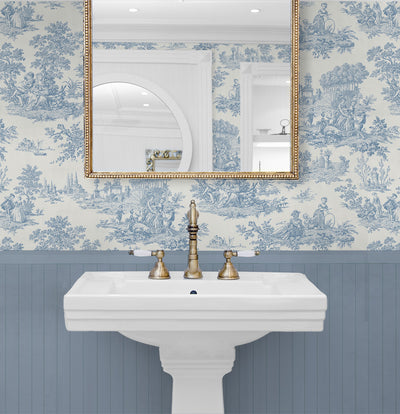 product image for Chateau Toile Prepasted Wallpaper Blue Bell by Seabrook 21