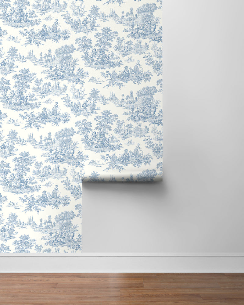media image for Chateau Toile Prepasted Wallpaper Blue Bell by Seabrook 292