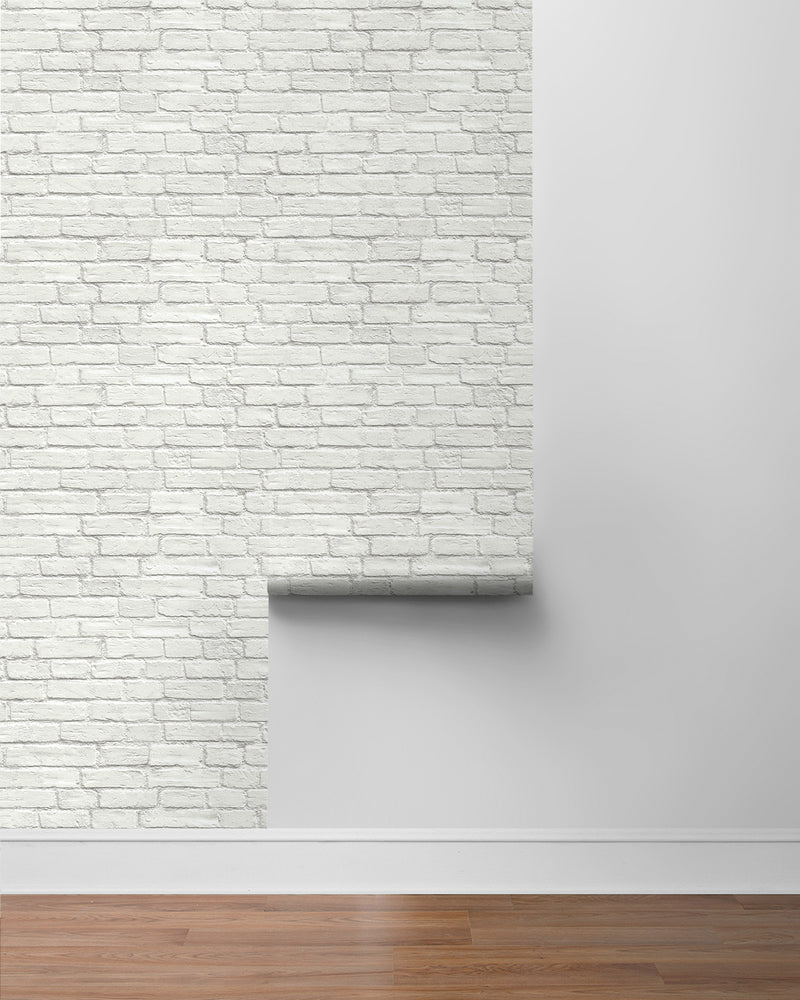 media image for Industrial Faux Brick Prepasted Wallpaper Off-White by Seabrook 253
