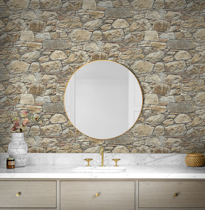 product image for Faux Stone Wall Prepasted Wallpaper in Toffee & Ivory 26
