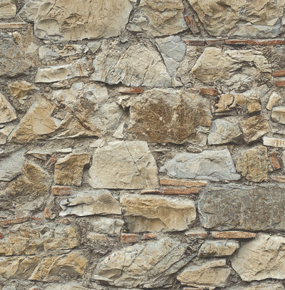 product image for Faux Stone Wall Prepasted Wallpaper in Toffee & Ivory 8