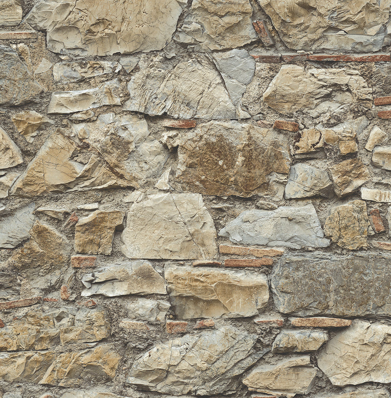 media image for Faux Stone Wall Prepasted Wallpaper in Toffee & Ivory 299