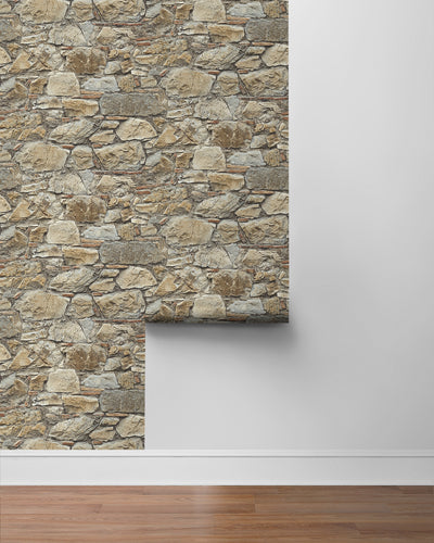 product image for Faux Stone Wall Prepasted Wallpaper in Toffee & Ivory 83