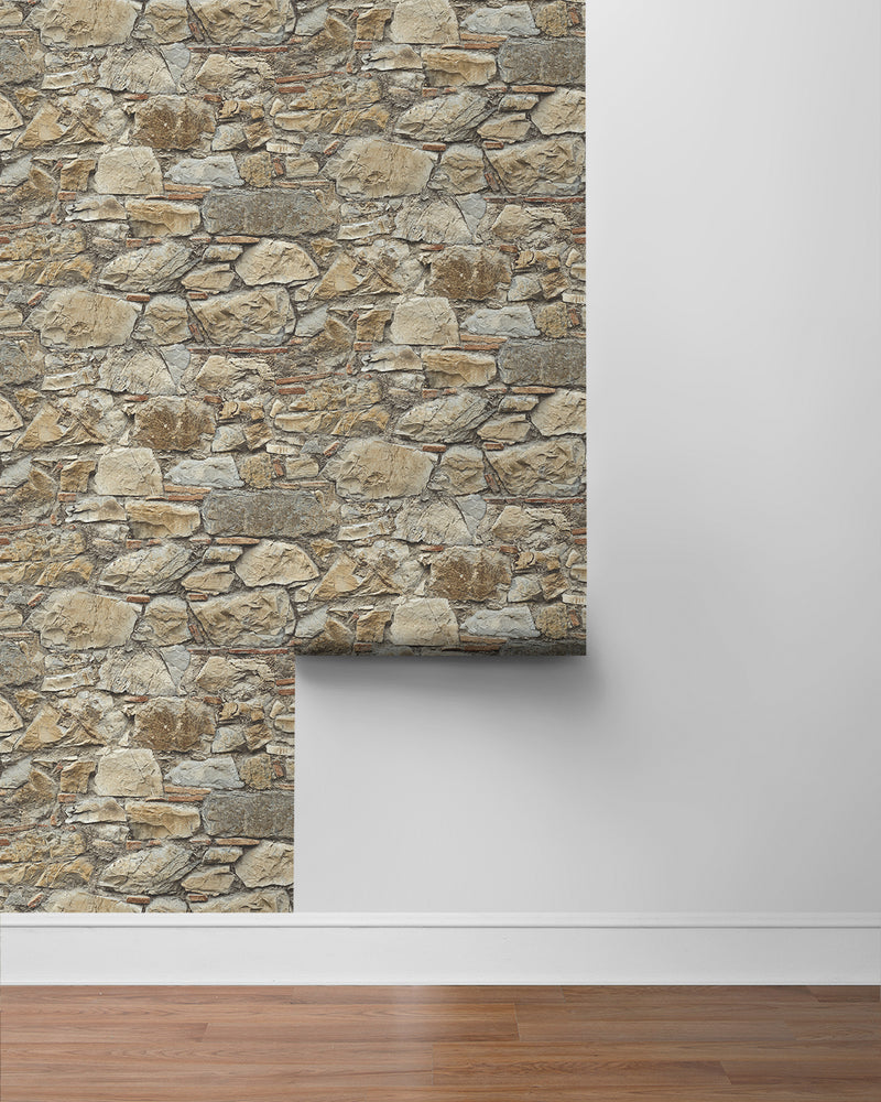 media image for Faux Stone Wall Prepasted Wallpaper in Toffee & Ivory 23