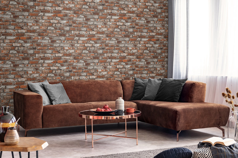 media image for Tailor Faux Brick Prepasted Wallpaper in Spiced Ginger 297