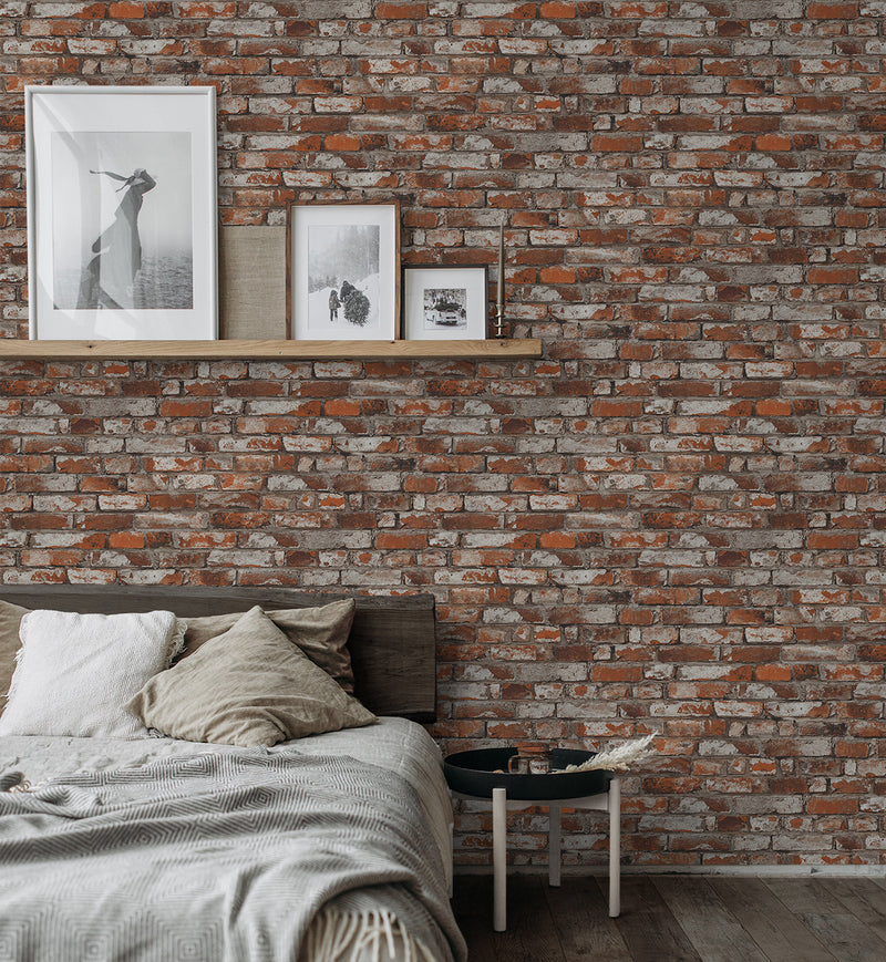 media image for Tailor Faux Brick Prepasted Wallpaper in Spiced Ginger 255