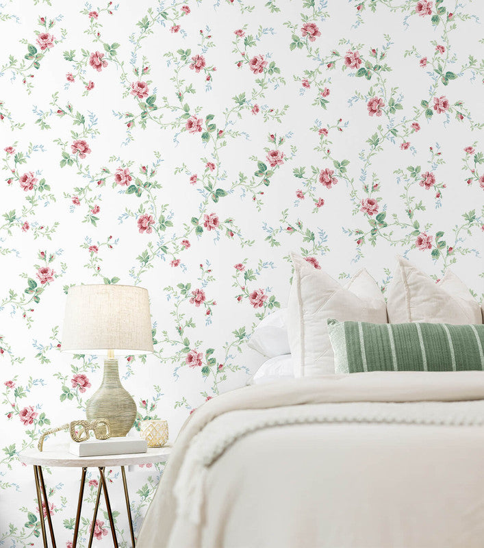 media image for Meadow Floral Trail Wallpaper in Blush & Spearmint 272