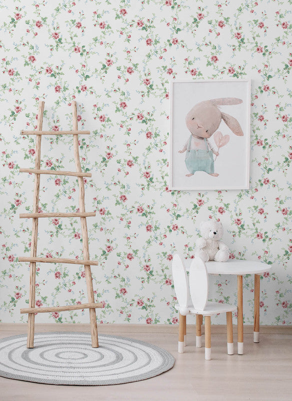 media image for Meadow Floral Trail Wallpaper in Blush & Spearmint 22