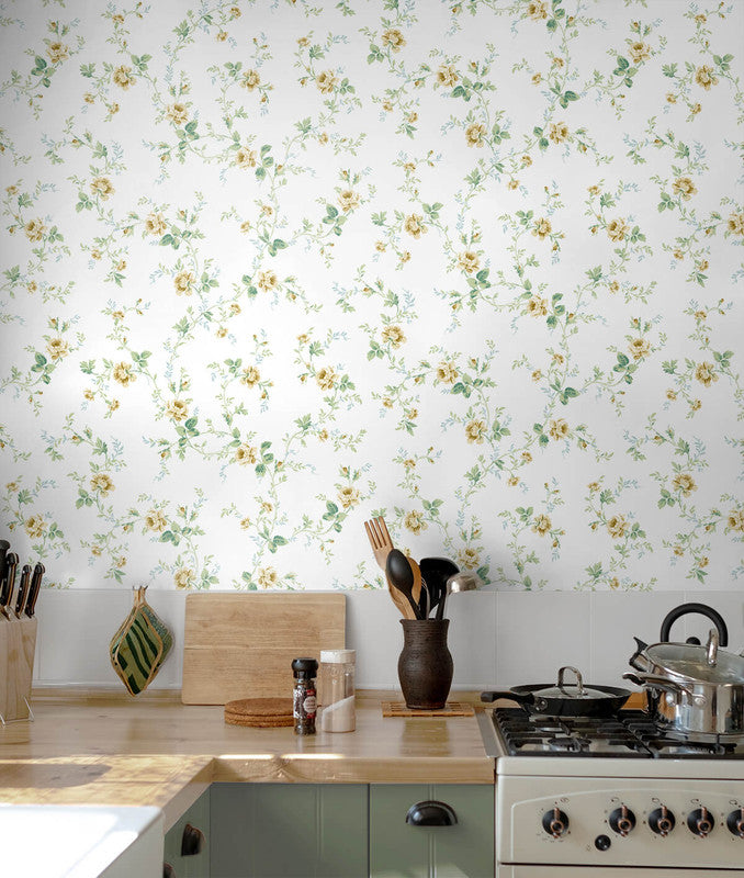 media image for Meadow Floral Trail Wallpaper in Wheatfield & Sage 231