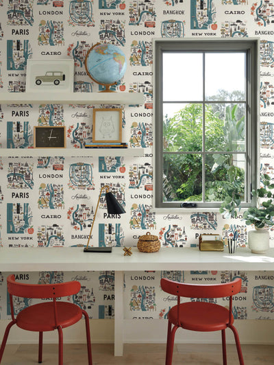 product image for City Maps Peel & Stick Wallpaper in Blue/Red by York Wallcoverings 55
