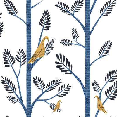 product image for Aviary Branch Peel & Stick Wallpaper in Blue and Yellow from the Risky Business III Collection by York Wallcoverings 93