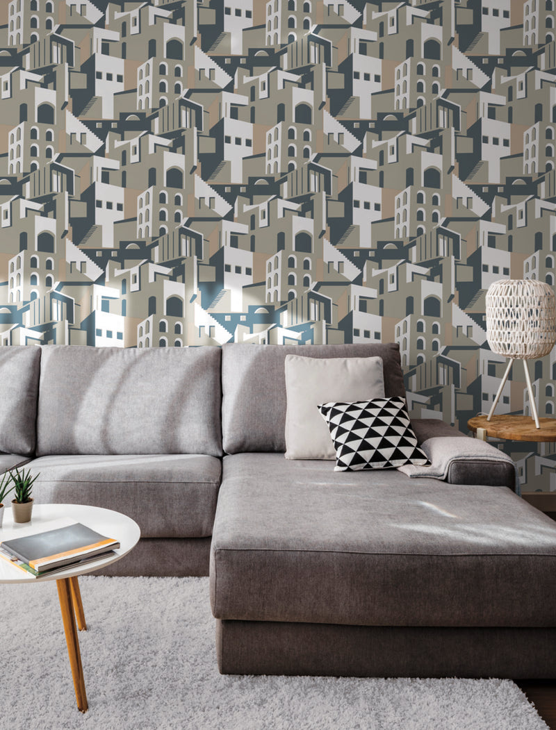 media image for Arch Architectural Peel & Stick Wallpaper in Beige and Grey from the Risky Business III Collection by York Wallcoverings 236