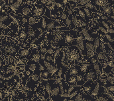 product image of Aviary Peel & Stick Wallpaper in Black/Gold by York Wallcoverings 534