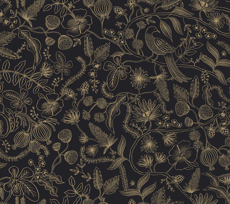 media image for Aviary Peel & Stick Wallpaper in Black/Gold by York Wallcoverings 287