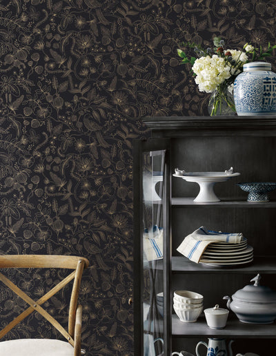 product image for Aviary Peel & Stick Wallpaper in Black/Gold by York Wallcoverings 79