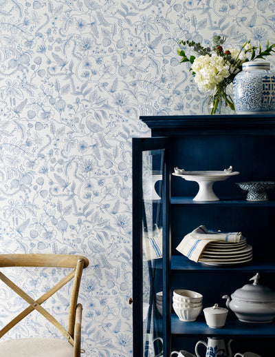 product image for Aviary Peel & Stick Wallpaper in Blue/Cream by York Wallcoverings 36