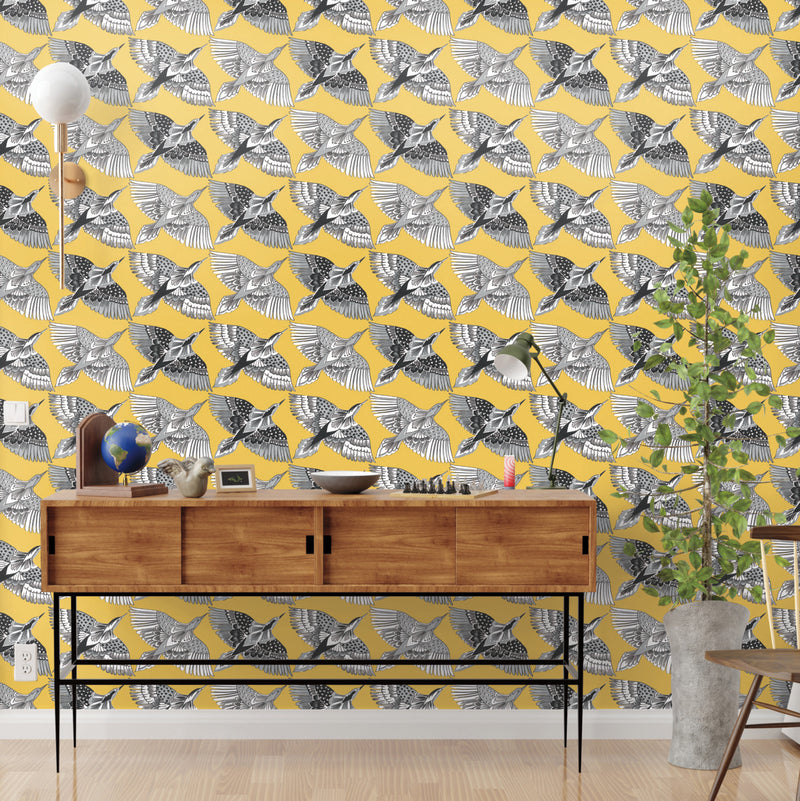media image for Feather Flight Yellow Peel & Stick Wallpaper by York Wallcoverings 254