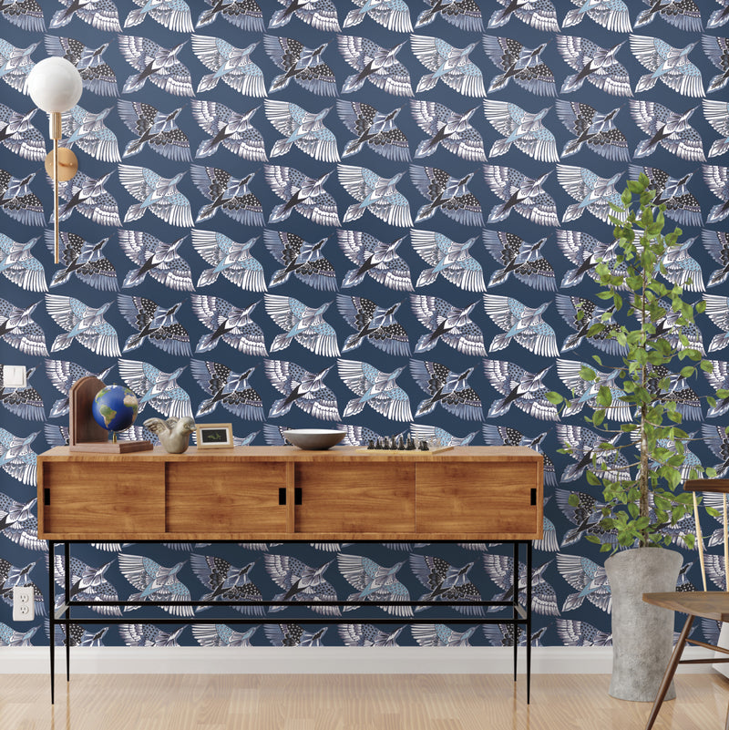 media image for Feather Flight Blue Peel & Stick Wallpaper by York Wallcoverings 295