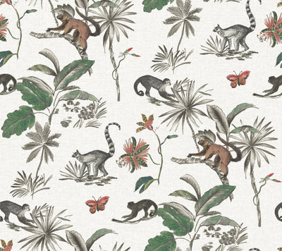product image of Botanicals and Lemurs White/Green Peel & Stick Wallpaper by York Wallcoverings 563