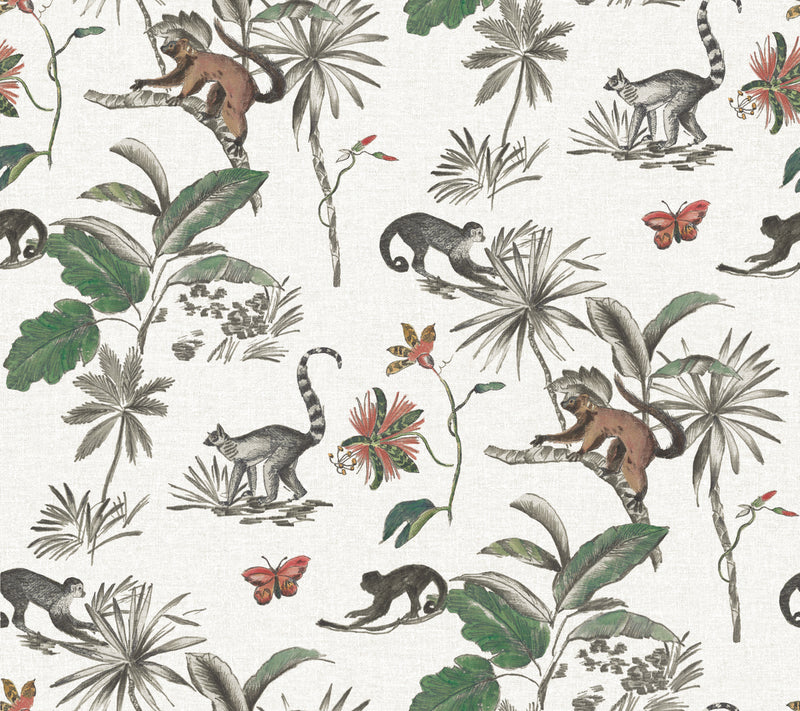 media image for Botanicals and Lemurs White/Green Peel & Stick Wallpaper by York Wallcoverings 242