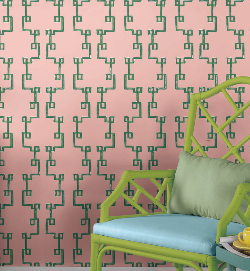 media image for Bamboozled Bahama Pink Peel & Stick Wallpaper from Madcap Cottage Collection by York Wallcoverings 282