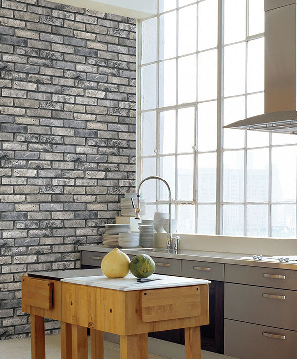 media image for Painted Grey Brick Wallpaper from the Essentials Collection by Brewster Home Fashions 277