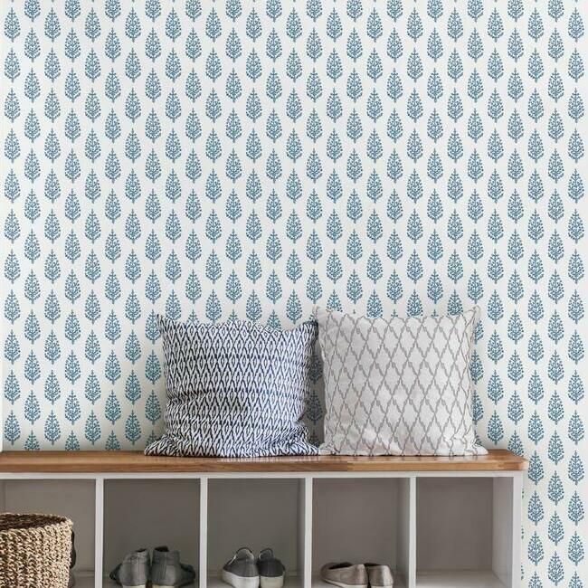 media image for Paisley On Calico Wallpaper in Blue from the Simply Farmhouse Collection by York Wallcoverings 282