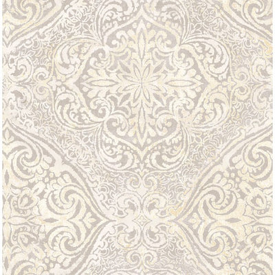 product image for Palladium Damask Wallpaper in Light Silver by Seabrook Wallcoverings 22