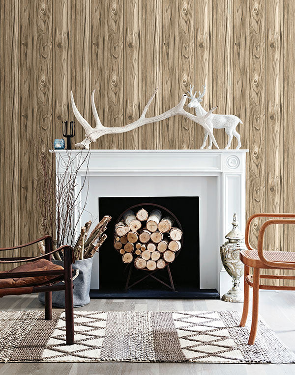 media image for Paneling Brown Wide Plank Wallpaper from the Essentials Collection by Brewster Home Fashions 234