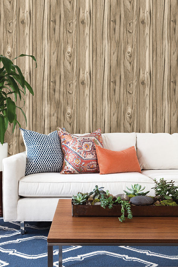 media image for Paneling Brown Wide Plank Wallpaper from the Essentials Collection by Brewster Home Fashions 226