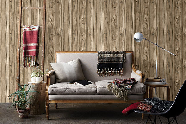 media image for Paneling Brown Wide Plank Wallpaper from the Essentials Collection by Brewster Home Fashions 259