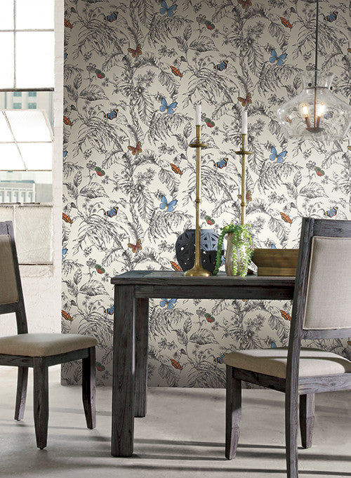 media image for Papillon Wallpaper in Black and White by Ashford House for York Wallcoverings 280