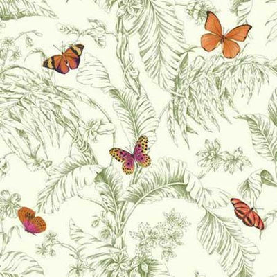 product image of Papillon Wallpaper in Orange, Green, and White by Ashford House for York Wallcoverings 594