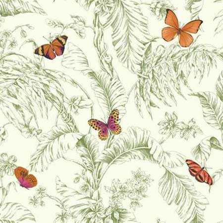 media image for Papillon Wallpaper in Orange, Green, and White by Ashford House for York Wallcoverings 223