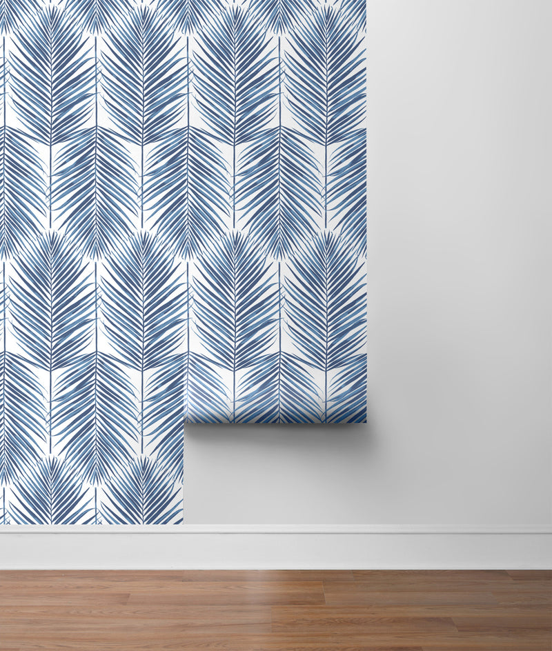 media image for Paradise Palm Peel-and-Stick Wallpaper in Blue by NextWall 251