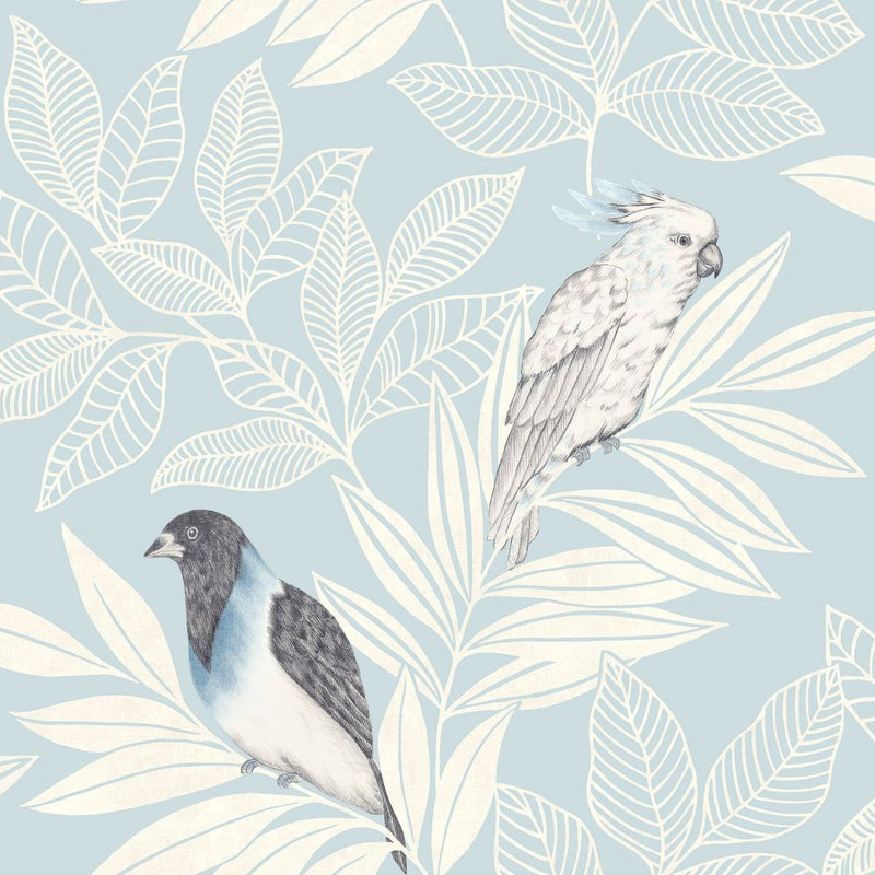media image for Paradise Island Birds Wallpaper in Blue Oasis and Ivory from the Boho Rhapsody Collection by Seabrook Wallcoverings 228