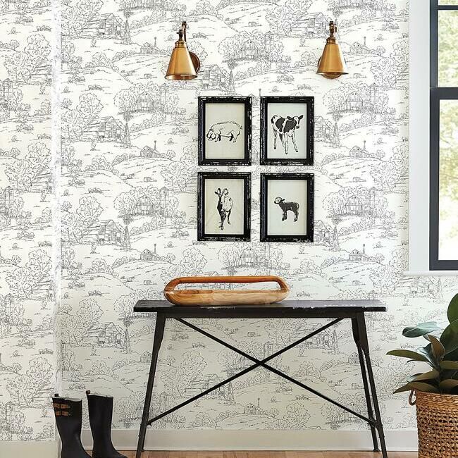 media image for Pasture Toile Wallpaper in Black and White from the Simply Farmhouse Collection by York Wallcoverings 22