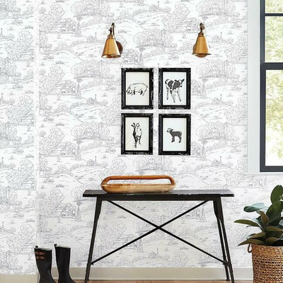product image for Pasture Toile Wallpaper in Navy and White from the Simply Farmhouse Collection by York Wallcoverings 56