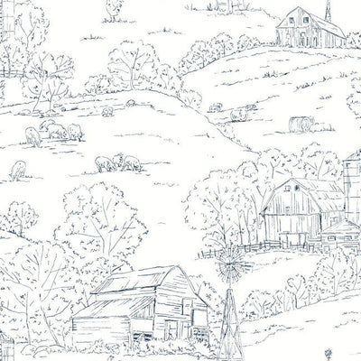 product image of Pasture Toile Wallpaper in Navy and White from the Simply Farmhouse Collection by York Wallcoverings 514