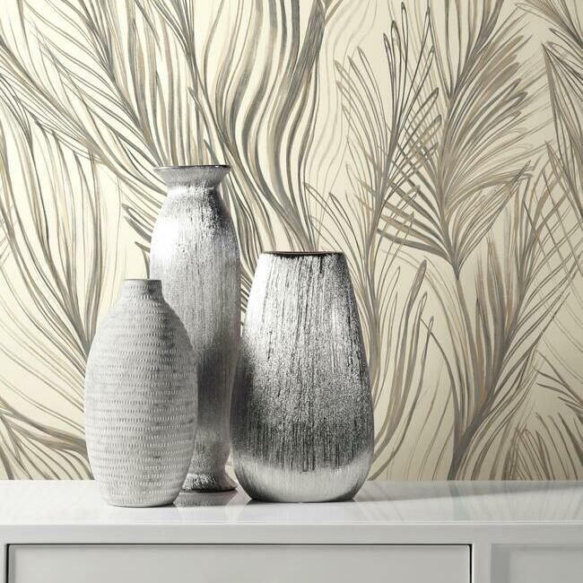 media image for Peaceful Plume Peel & Stick Wallpaper in Charcoal and Gold by York Wallcoverings 25