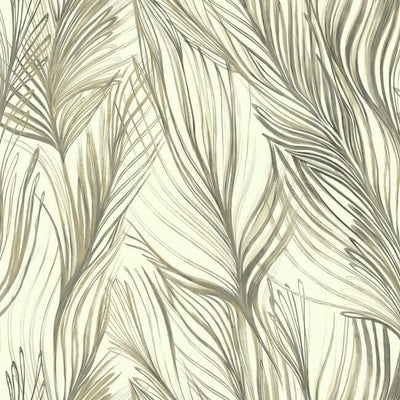 product image of Peaceful Plume Peel & Stick Wallpaper in Charcoal and Gold by York Wallcoverings 552
