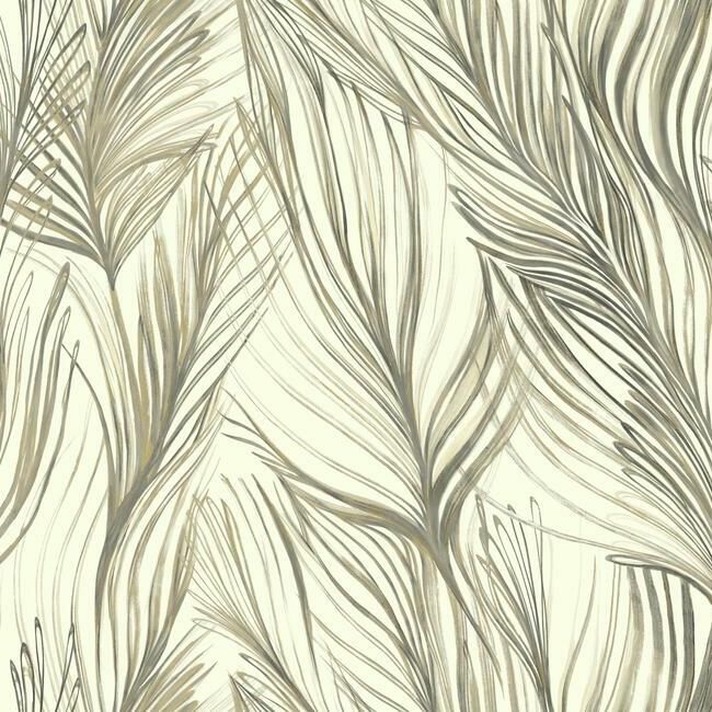 media image for Peaceful Plume Peel & Stick Wallpaper in Charcoal and Gold by York Wallcoverings 221