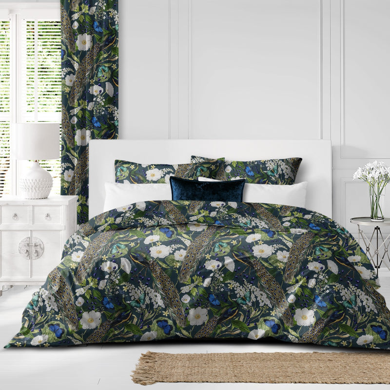 media image for Peacock Print Teal/Navy Bedding 3 220