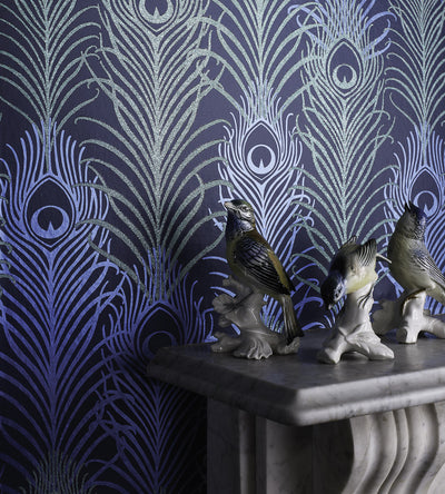 product image for Peacock Wallpaper in Midnight and Metallic Jade by Matthew Williamson for Osborne & Little 81