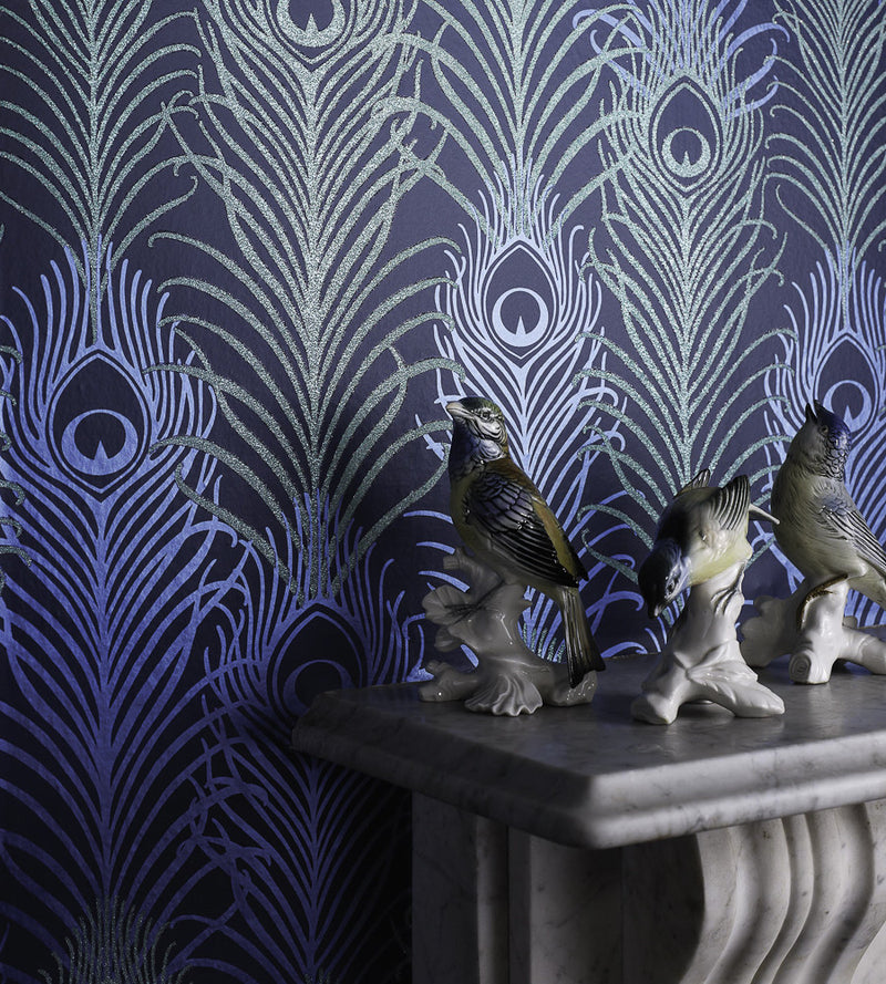 media image for Peacock Wallpaper in Midnight and Metallic Jade by Matthew Williamson for Osborne & Little 291