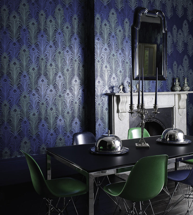 media image for Peacock Wallpaper in Midnight and Metallic Jade by Matthew Williamson for Osborne & Little 236
